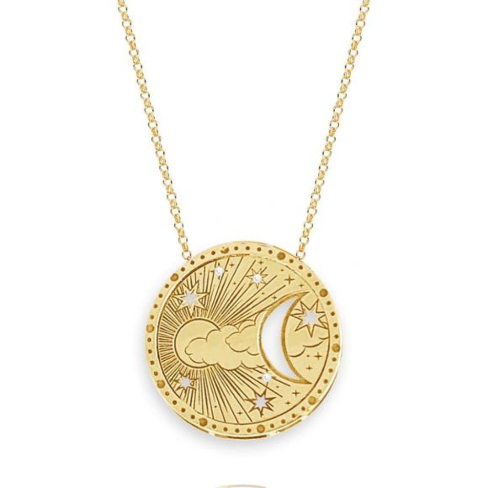 Minimalist Sun Moon Star Tarot Round Pendant Necklace Ins Cool 18K Gold Plated